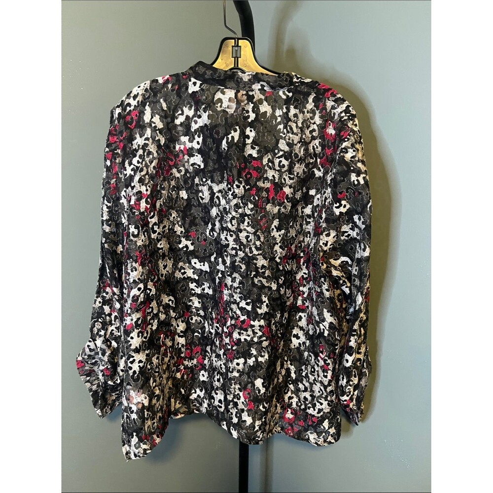 Ruby Rd. Black, White & Red Leopard-Print Button Front Blouse - Picture 5 of 5